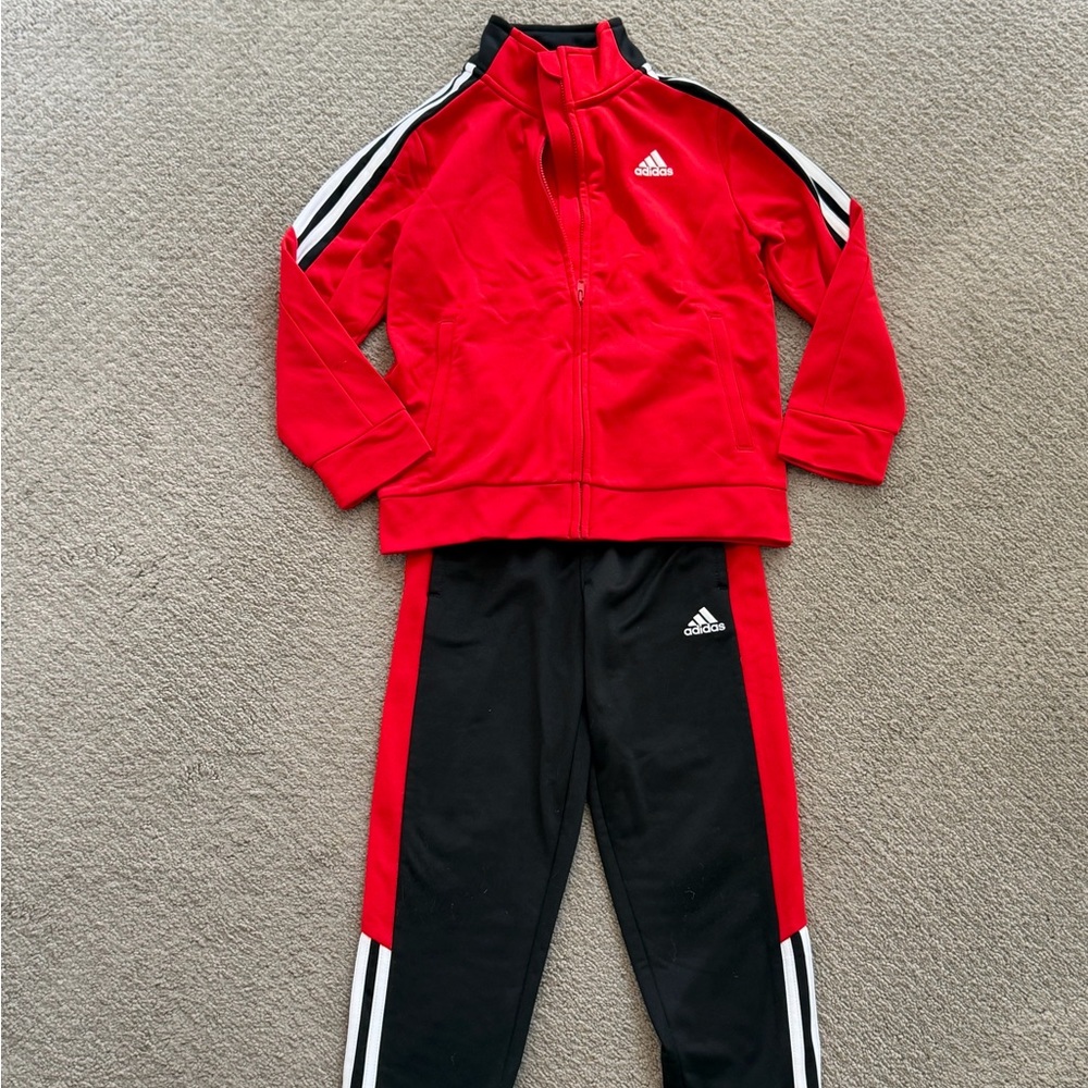Adidas Black and Red Sports Jacket and Pant Set
